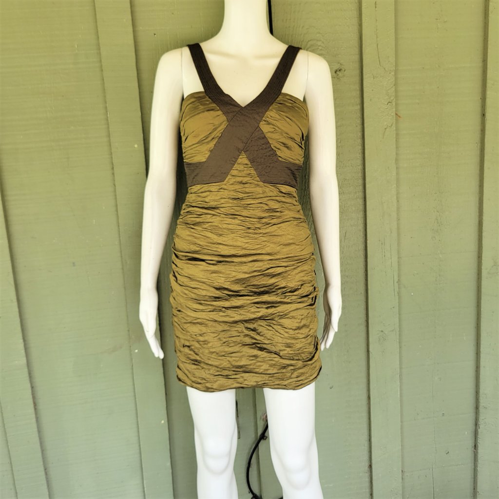 Bcbg Max Azria Simsom Olive Taffeta Mini Dress 0